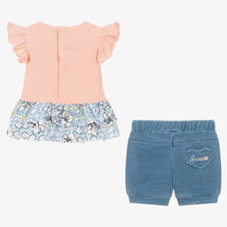 جيس-طقم شورت قطن جيرسي لون زهري وأزرق للمولودات | Childrensalon Outlet