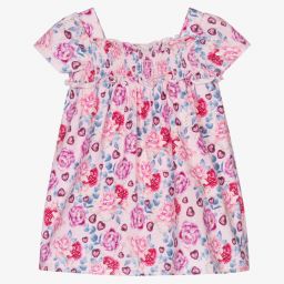 جيس-فستان قطن عضوي جيرسي لون زهري بطبعة ورود | Childrensalon Outlet