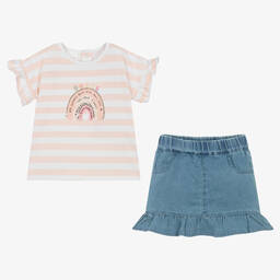 Guess-Baby Girls Pink Striped Denim Skirt Set | Childrensalon Outlet