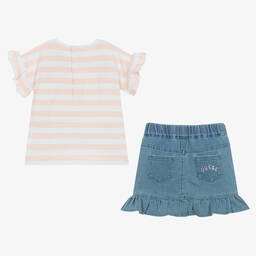 Guess-Baby Girls Pink Striped Denim Skirt Set | Childrensalon Outlet