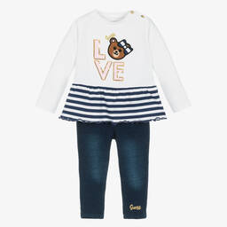 Guess-Baby Girls White & Blue Love Leggings Set | Childrensalon Outlet