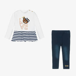 Guess-Baby Girls White & Blue Love Leggings Set | Childrensalon Outlet