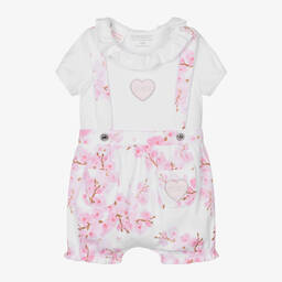 Guess-Baby Girls White & Pink Cotton Shorts Set | Childrensalon Outlet