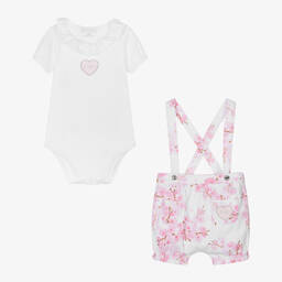 Guess-Baby Girls White & Pink Cotton Shorts Set | Childrensalon Outlet