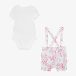 Guess-Baby Girls White & Pink Cotton Shorts Set | Childrensalon Outlet