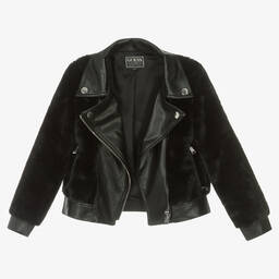 Guess-Black Faux Leather & Fur Jacket | Childrensalon Outlet