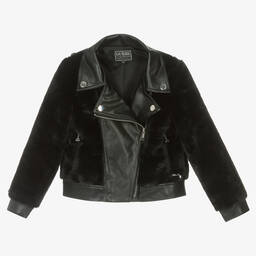Guess-Black Faux Leather & Fur Jacket | Childrensalon Outlet