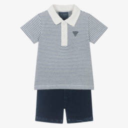 Guess-طقم بولو أزرق مع شورت جينز | Childrensalon Outlet