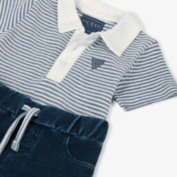 Guess-طقم بولو أزرق مع شورت جينز | Childrensalon Outlet