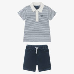 Guess-طقم بولو أزرق مع شورت جينز | Childrensalon Outlet
