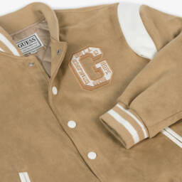Guess-Boys Beige Suede-Style Varsity Coat | Childrensalon Outlet