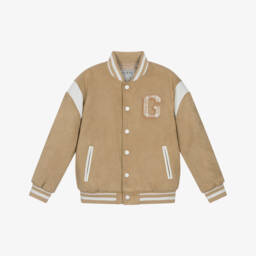 Guess-Boys Beige Suede-Style Varsity Coat | Childrensalon Outlet