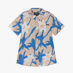 Guess-Boys Beige Tropical Open Collar Shirt | Childrensalon Outlet