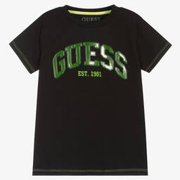 Guess-Boys Black Cotton Logo T-Shirt | Childrensalon Outlet