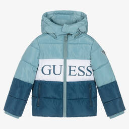 Guess-Boys Blue Colourblock Puffer Jacket | Childrensalon Outlet