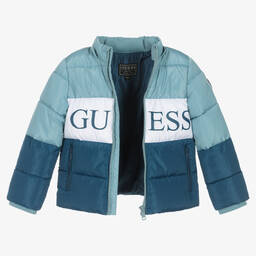 Guess-Boys Blue Colourblock Puffer Jacket | Childrensalon Outlet