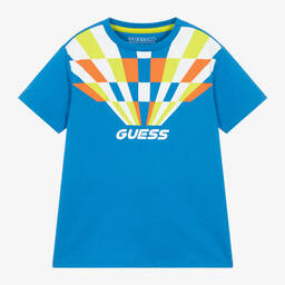 Guess-Boys Blue Cotton Geometric T-Shirt | Childrensalon Outlet