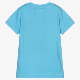 Guess-Boys Blue Cotton Logo T-Shirt | Childrensalon Outlet