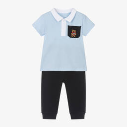 Guess-Голубой топ с мишкой и штанишки из хлопка для мальчиков | Childrensalon Outlet