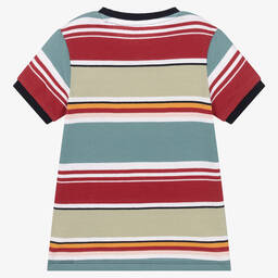 Guess-Boys Blue Stripe Cotton Logo T-Shirt | Childrensalon Outlet
