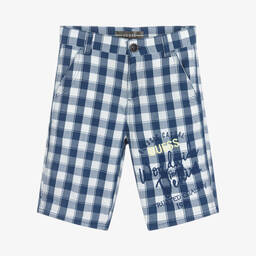Guess-Boys Blue & White Check Cotton Shorts | Childrensalon Outlet