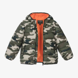 Guess-Boys Camouflage Puffer Jacket Green | Childrensalon Outlet