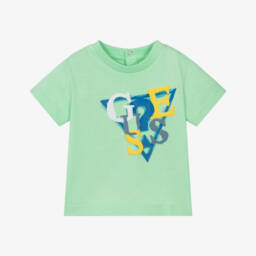 Guess-Boys Green Cotton Logo Tee | Childrensalon Outlet