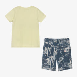 Guess-Boys Green Cotton Palm Tree Print Shorts Set | Childrensalon Outlet