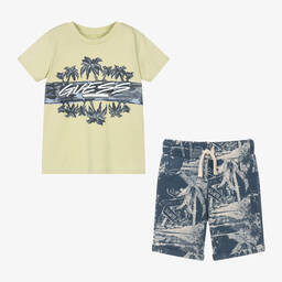 Guess-Boys Green Cotton Palm Tree Print Shorts Set | Childrensalon Outlet
