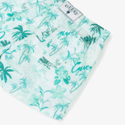 Guess-Плавки-шорты зелёные с тропическим принтом и логотипом для мальчиков | Childrensalon Outlet