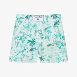 Guess-Плавки-шорты зелёные с тропическим принтом и логотипом для мальчиков | Childrensalon Outlet
