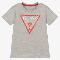 Guess-Boys Grey Marl Logo T-Shirt | Childrensalon Outlet