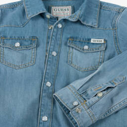 Guess-قميص بوبلين قطني أزرق داكن للأولاد | Childrensalon Outlet