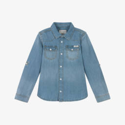 Guess-قميص بوبلين قطني أزرق داكن للأولاد | Childrensalon Outlet