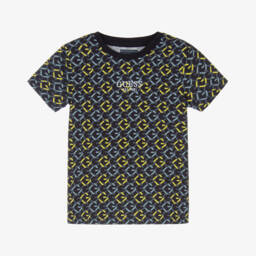 Guess-Футболка из хлопка с узором синяя для мальчиков | Childrensalon Outlet