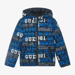 Guess-Boys Navy Hooded Puffer Coat | Childrensalon Outlet