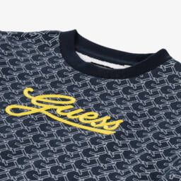 Guess-Boys Navy Logo Cotton Jumper | Childrensalon Outlet