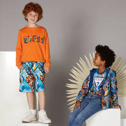 Guess-سويتشيرت قطن لون برتقالي للأولاد | Childrensalon Outlet