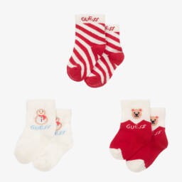 جيس-جوارب بيبي قطن لون عاجي وأحمر (عدد 3) | Childrensalon Outlet