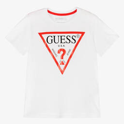 Guess-Boys White Cotton Triangle T-Shirt | Childrensalon Outlet
