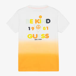 Guess-Boys White & Orange Cotton T-Shirt | Childrensalon Outlet