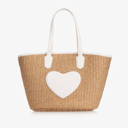 Guess-Girls Beige Raffia Tote Bag (40cm) | Childrensalon Outlet