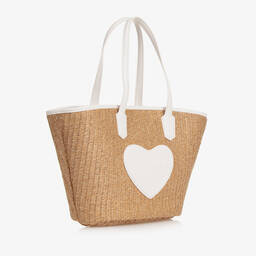 Guess-Girls Beige Raffia Tote Bag (40cm) | Childrensalon Outlet