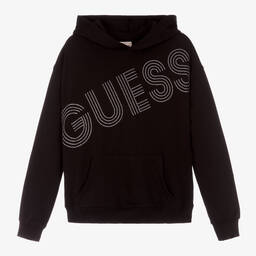 Guess-Girls Black Cotton Logo Hoodie | Childrensalon Outlet