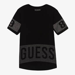 Guess-Girls Black Diamanté T-Shirt | Childrensalon Outlet