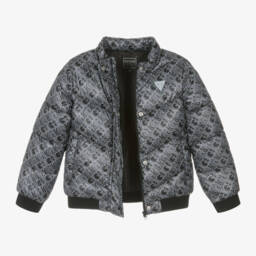 Guess-Girls Black Logo Print Puffer Coat | Childrensalon Outlet