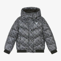 Guess-Girls Black Logo Print Puffer Coat | Childrensalon Outlet