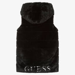 Guess-Girls Black Plush Faux Fur Gilet | Childrensalon Outlet