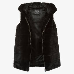 Guess-Girls Black Plush Faux Fur Gilet | Childrensalon Outlet