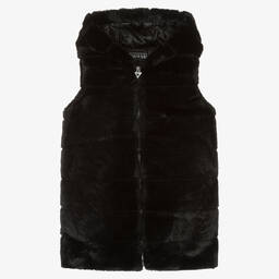 Guess-Girls Black Plush Faux Fur Gilet | Childrensalon Outlet